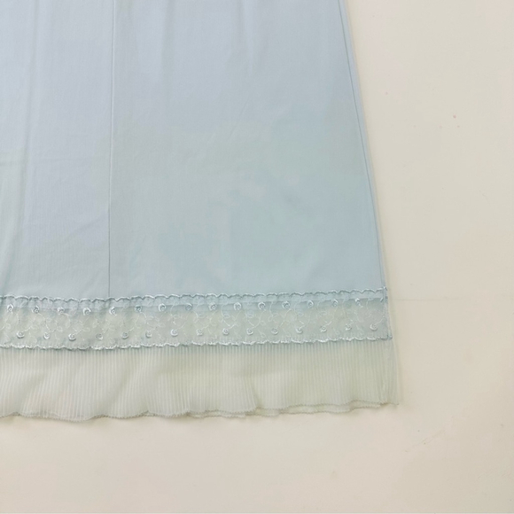 Vintage 60s soft blue semi sheer midi slip dress XS detailed floral bust hem - Picture 6 of 11